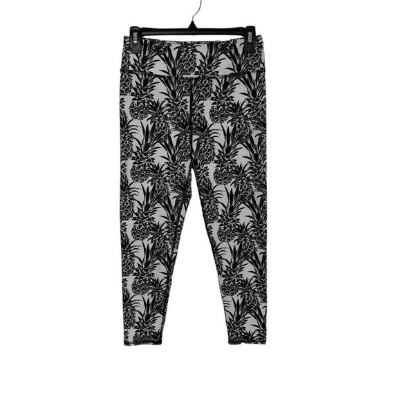 EVCR Leggings Medium Black White Pineapple Print High Waist Athleisure - Picture 1 of 3